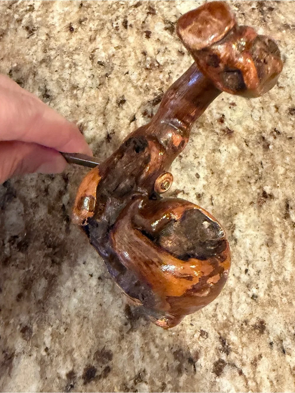 Vintage Burl Root Dark Wood Wine Corkscrew Primitive Rustic Folk Art Barware